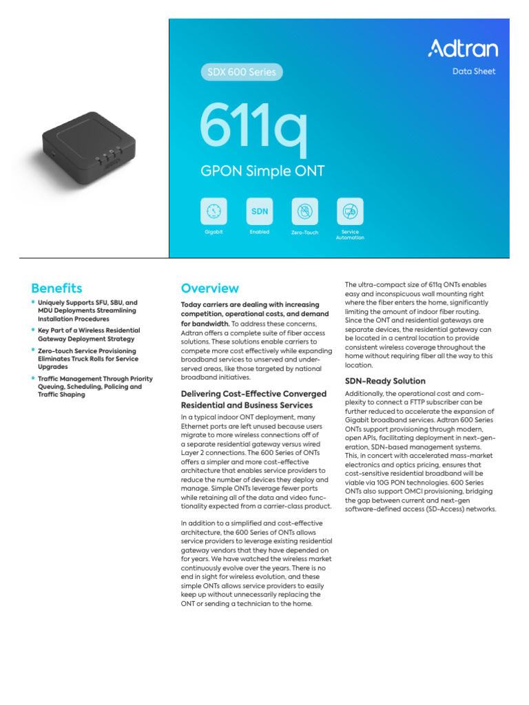 SDX 611q GPON Simple ONT Overview | PDF | Service Industries | Network ...