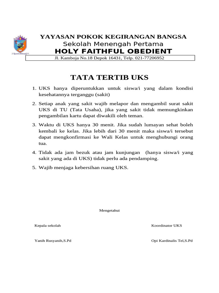 Tata Tertib Uks | PDF