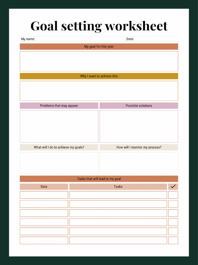 Colorful Simple Goal Setting Worksheet | PDF