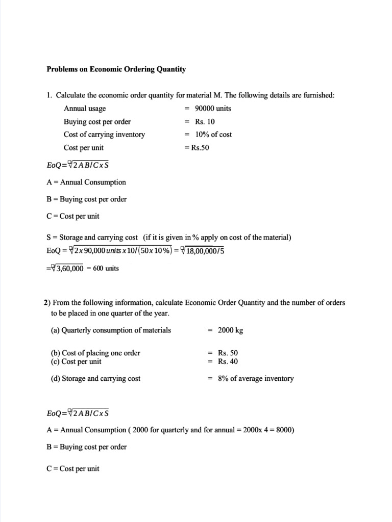 Economic Order Quantity Calculation Guide | PDF | Interest | Business ...