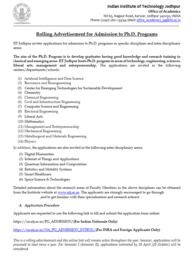 Rolling Advertisement For Admission To PHD Programs 638760085539893862 ...