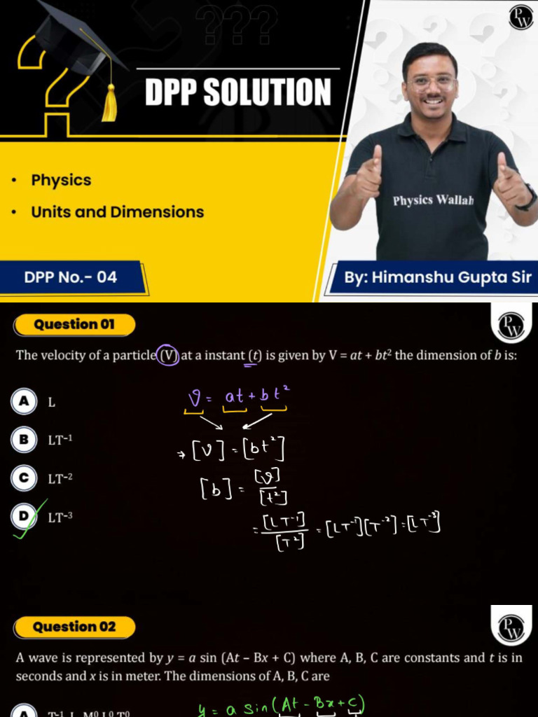 Units and Dimensions DPP 04 Discussion Notes Fighter JEE 2025 | PDF
