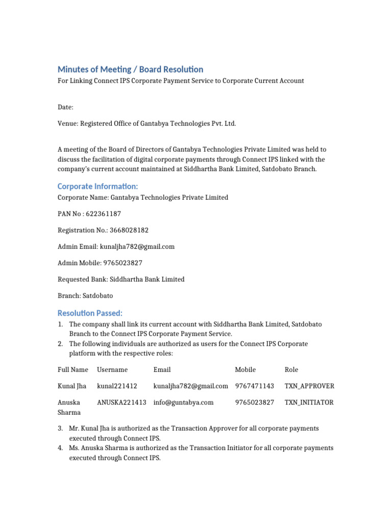 Board Resolution ConnectIPS | PDF