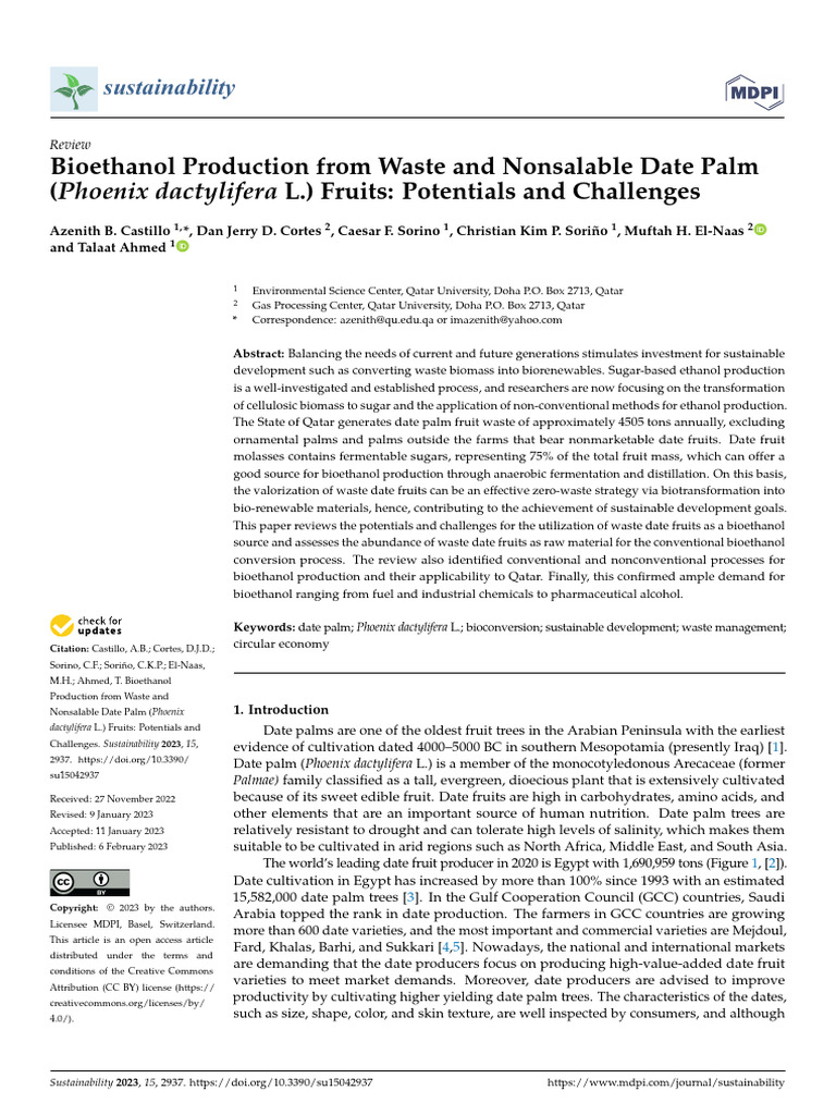 Bioethanol from Waste Date Palm Fruits | PDF | Agriculture | Ethanol Fuel
