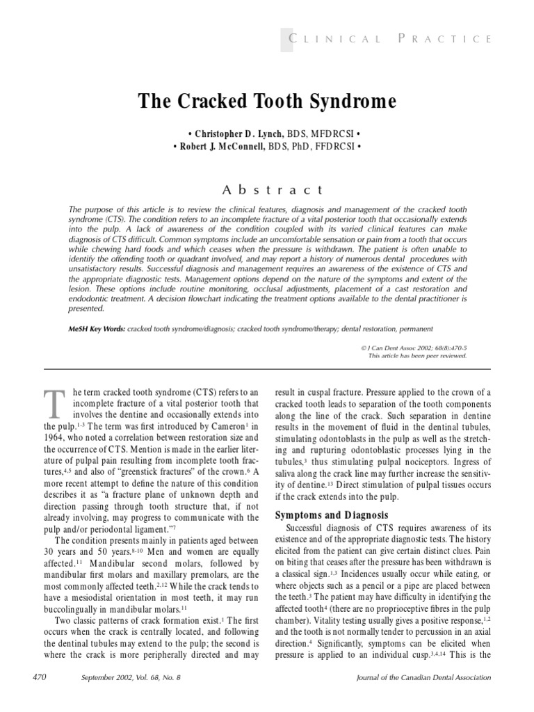 Cracked Tooth Syndrome: Diagnosis & Management | PDF | Human Tooth | Dentin