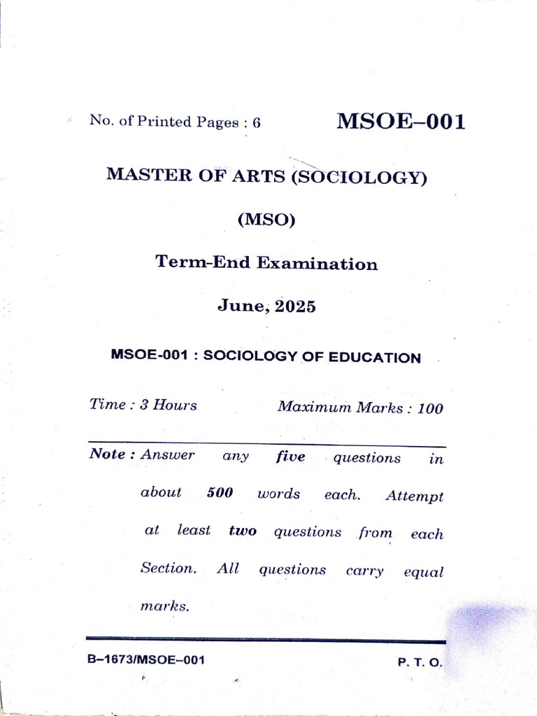Sociology of Education Exam Guide | PDF