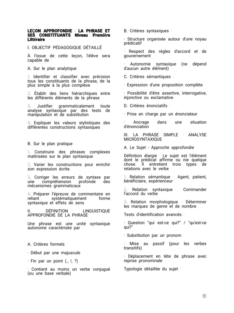 Analyse approfondie de la phrase syntaxique | PDF | Sujet (Grammaire ...