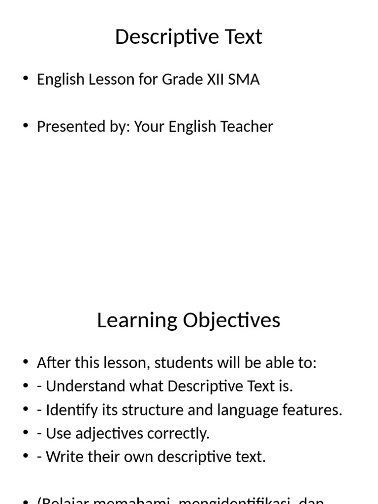 Descriptive Text Lesson for Grade XII | PDF | Adjective | Language Families