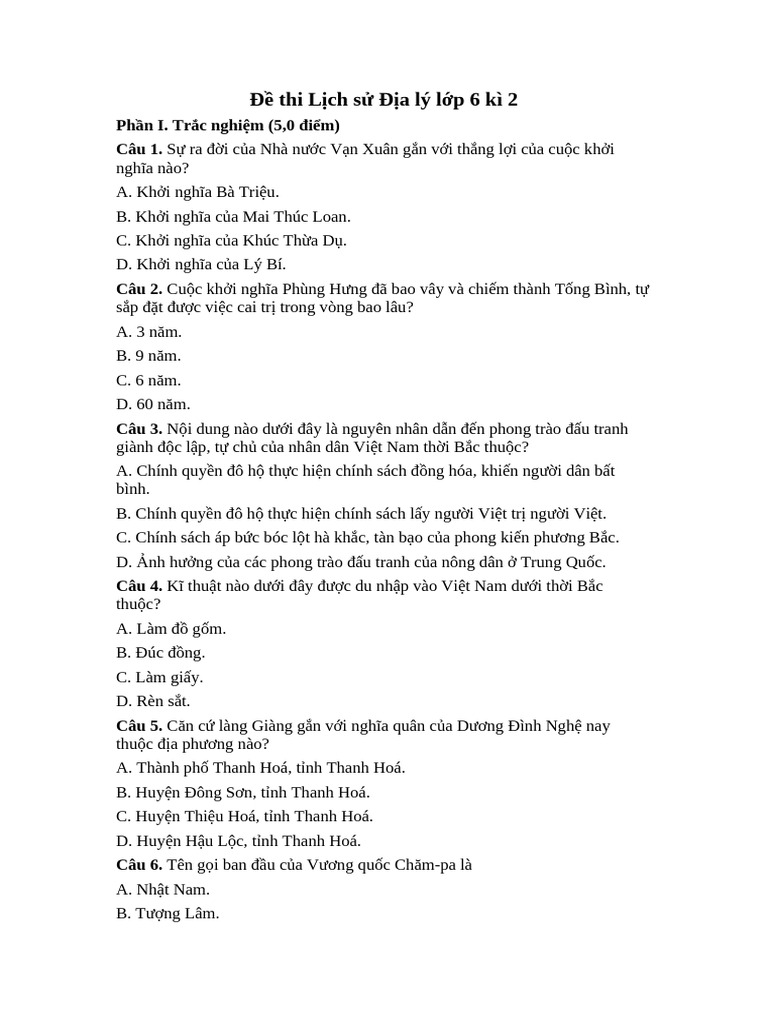 De Thi Hoc Ki 2 LSDL 6 KNTT de 2 | PDF