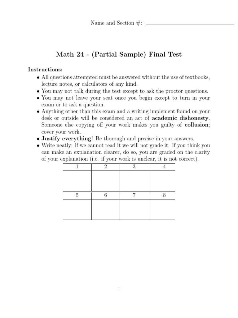 Math 24 Final Test Instructions & Problems | PDF | Matrix (Mathematics ...