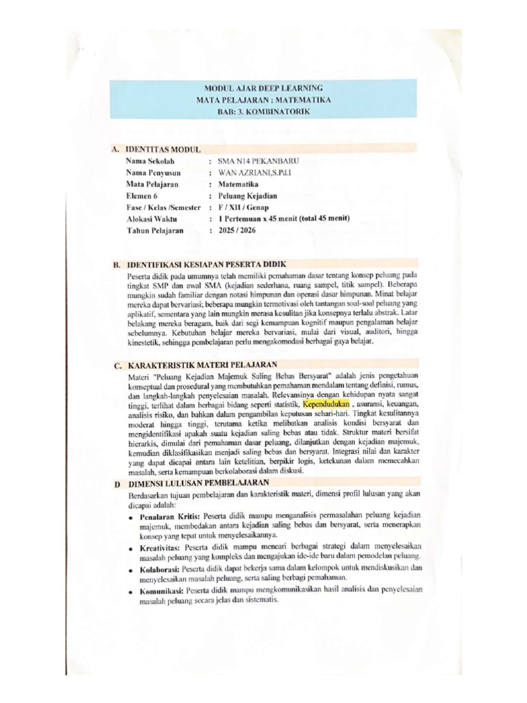 MODUL AJAR SSK Matematika Kelas XII - Compressed | PDF