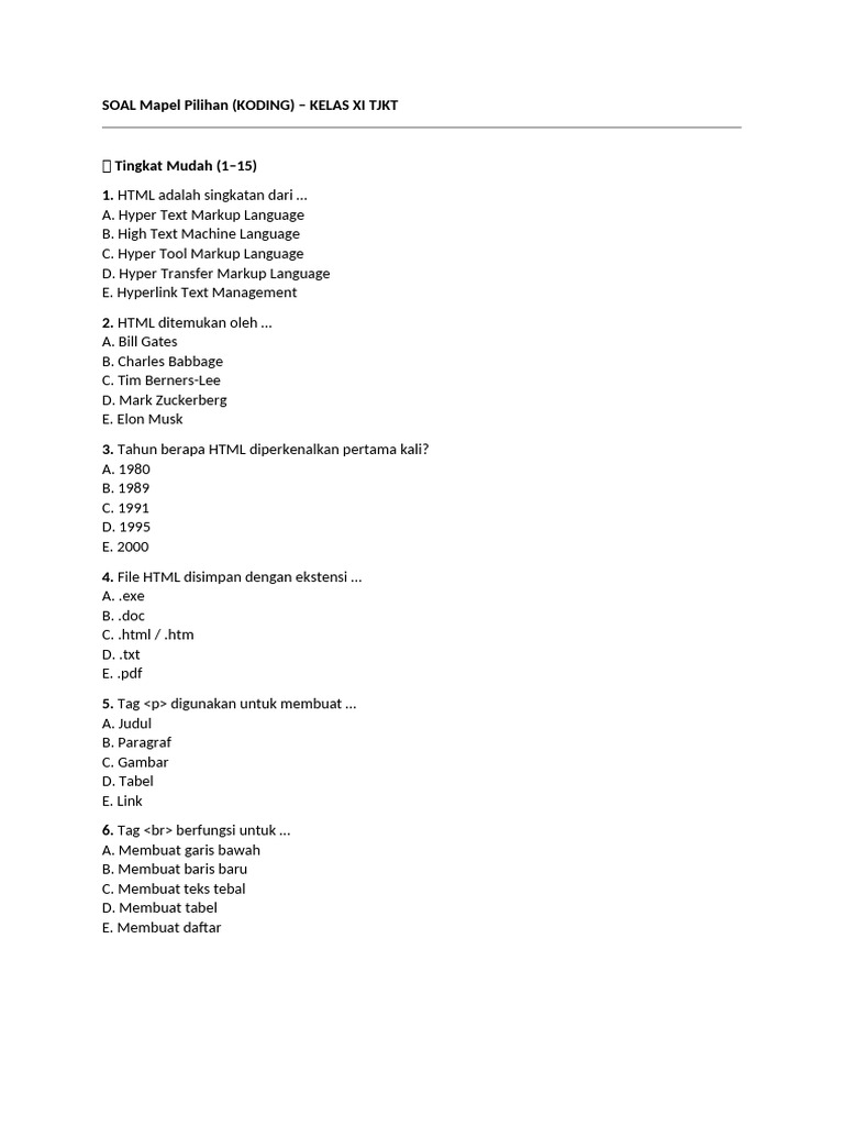 XI CODING (Web Programming) Soal | PDF