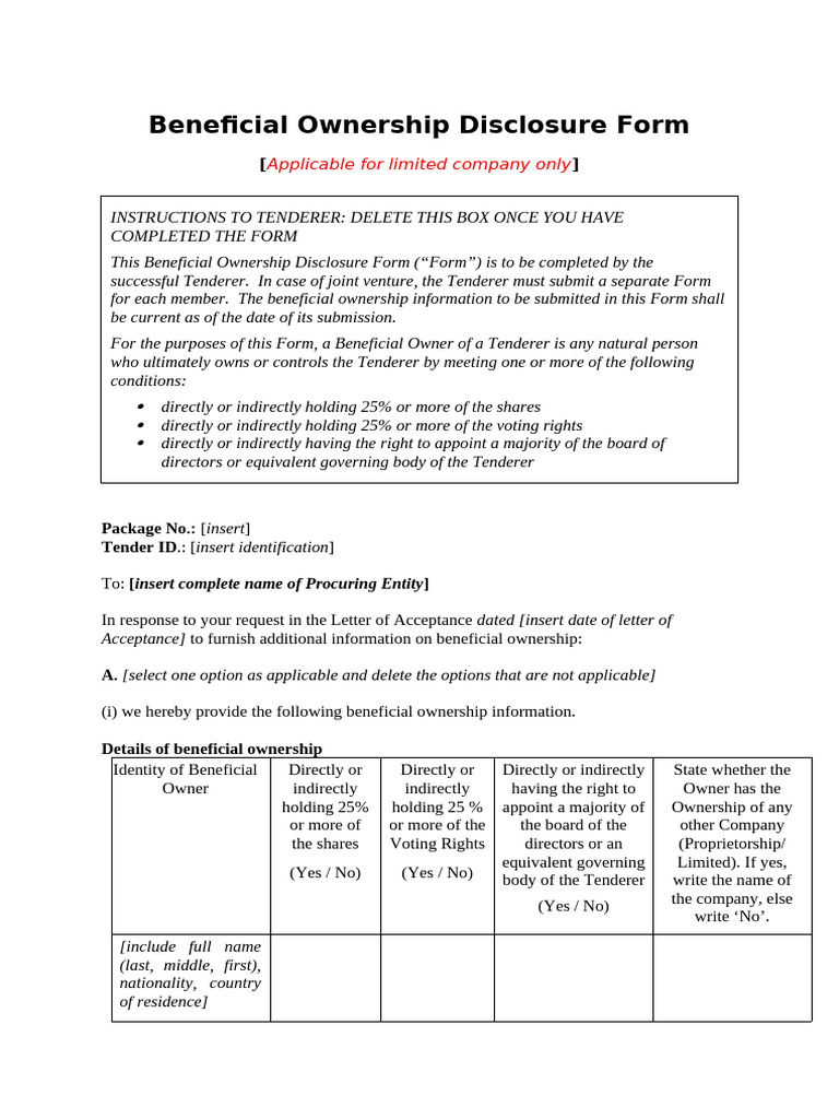 Beneficial Ownership Disclosure Form | PDF | Private Law | Justice