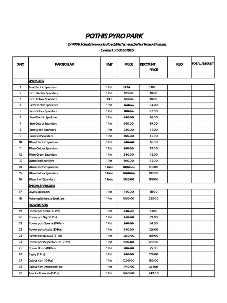 Fireworks Price List and Discounts | PDF