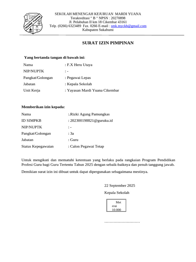 Surat Izin Program Pendidikan Guru 2025 | PDF