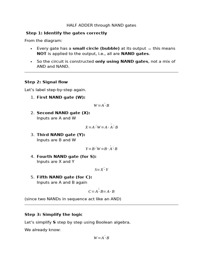Half Adder Design Using NAND Gates | PDF