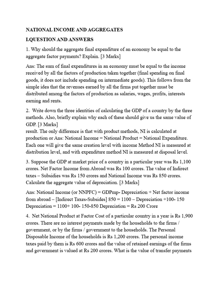 National Income: Key Concepts & Calculations | PDF | Gross Domestic ...