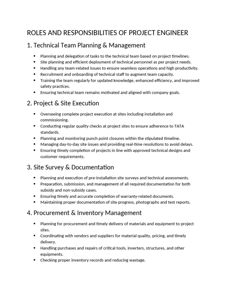 Project Engineer Roles & Responsibilities | PDF | Procurement | Inventory