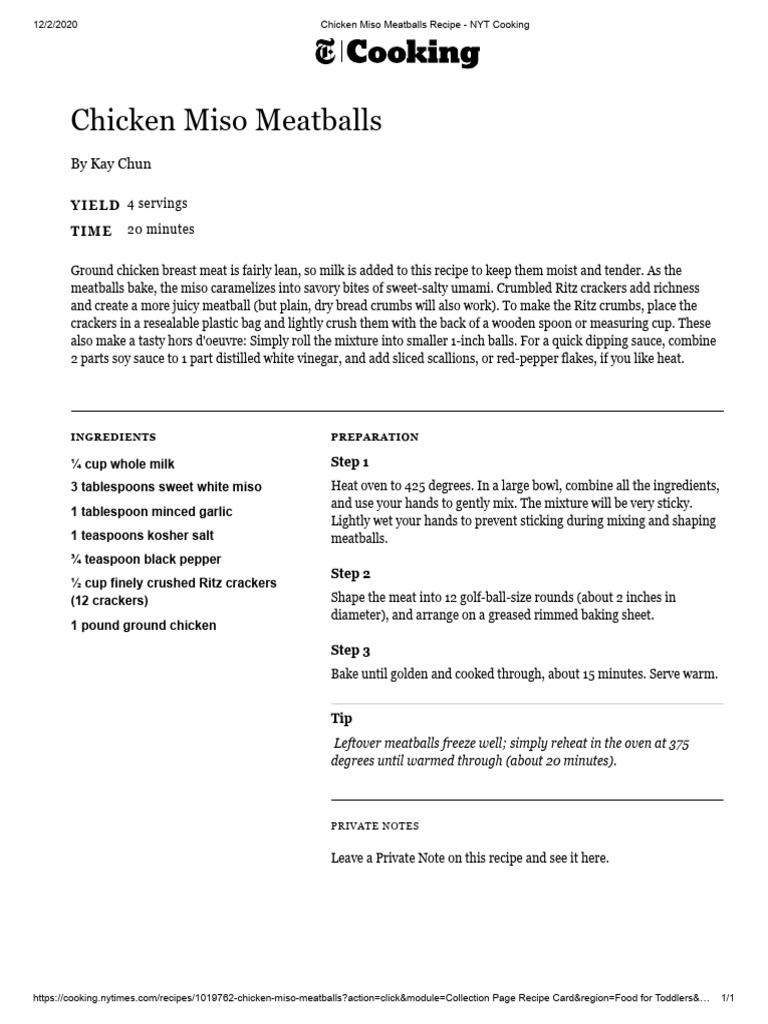 Chicken Miso Meatballs Recipe | PDF | Teaspoon | Foods