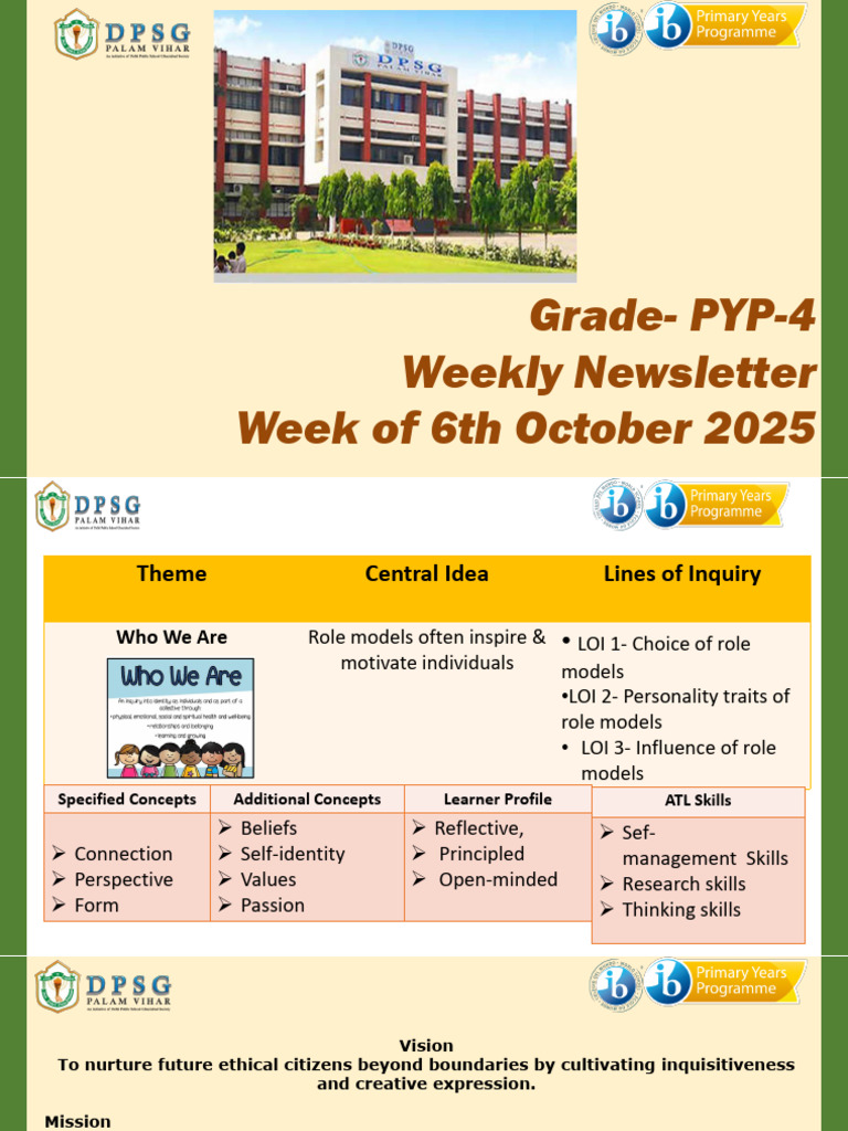 PYP 4 Weekly Newsletter: Role Models | PDF | Learning | Cognition