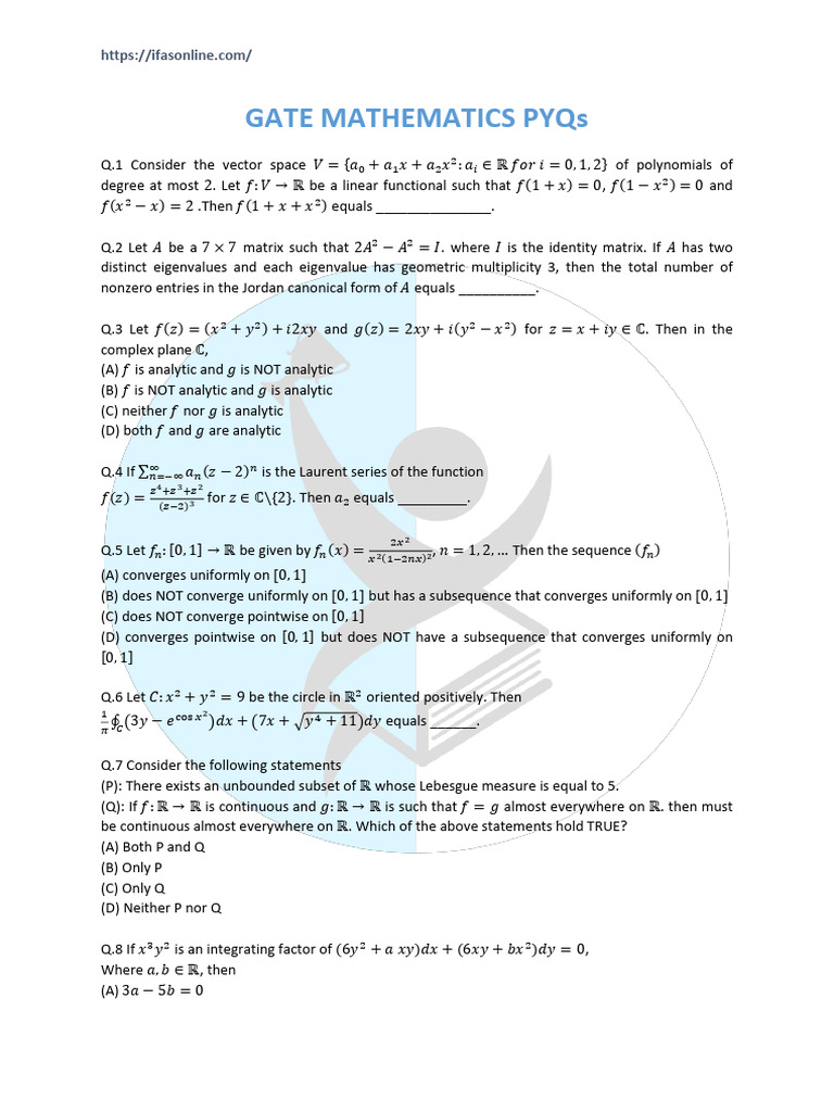 GATE Mathematics Previous Year Questions | PDF | Eigenvalues And ...