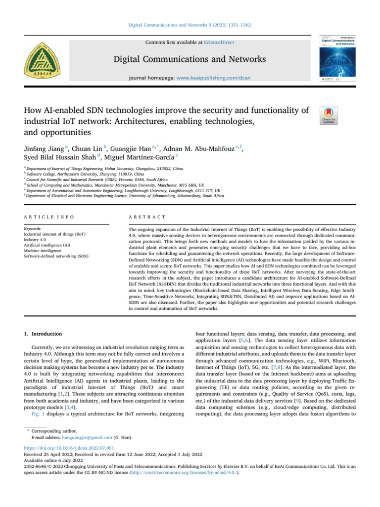 AI and SDN for Secure IIoT Networks | PDF | Computer Network ...