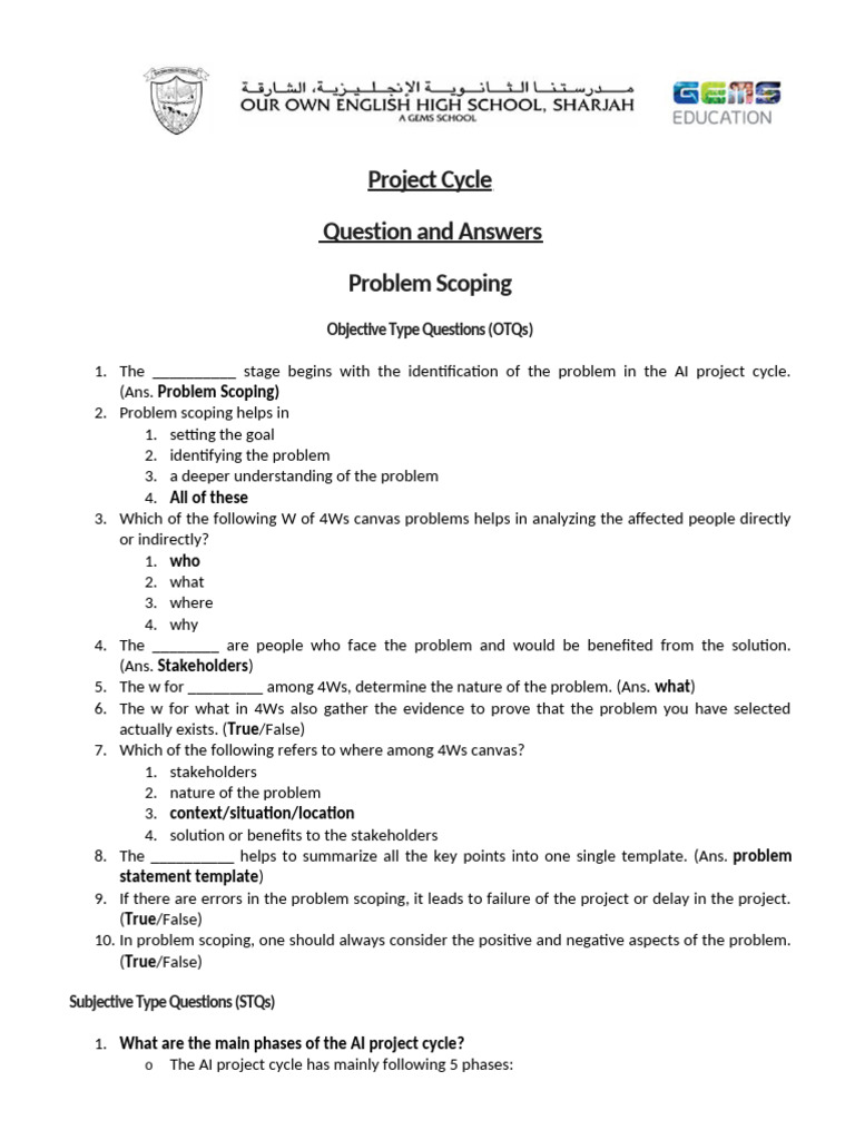 AI Project Cycle: Problem Scoping Guide | PDF | Artificial Intelligence ...