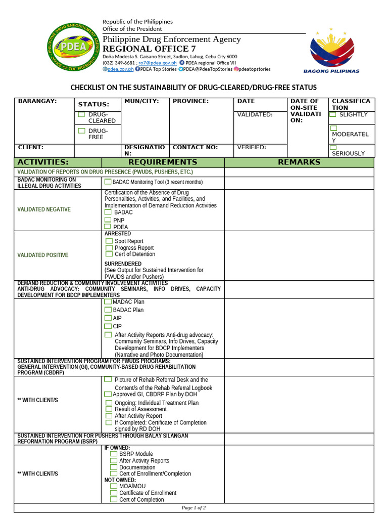 Drug-Free Status Sustainability Checklist | PDF | Social Aspects Of ...