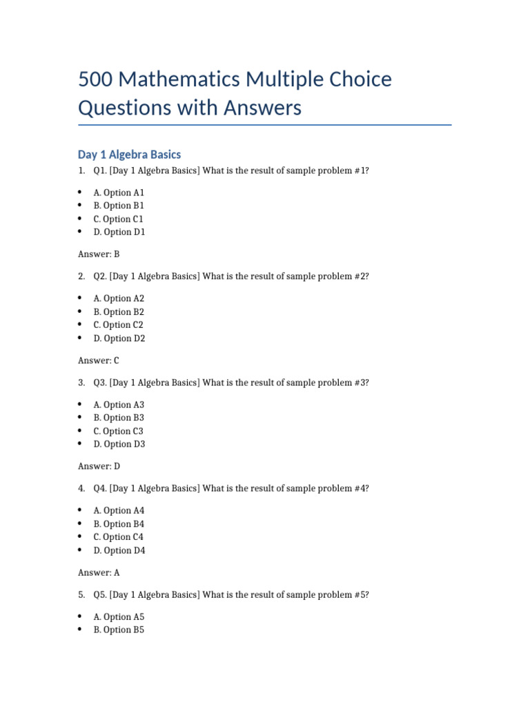 500 Math MCQs with Answers | PDF | Arithmetic | Numbers