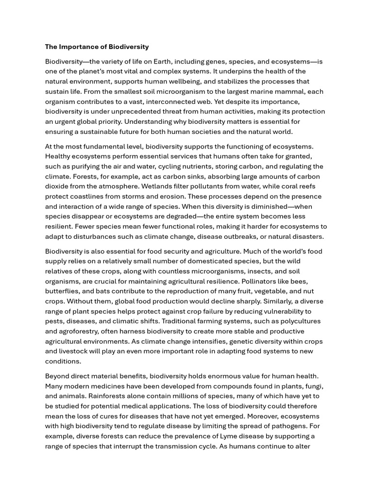 The Crucial Role of Biodiversity | PDF | Biodiversity | Ecosystem