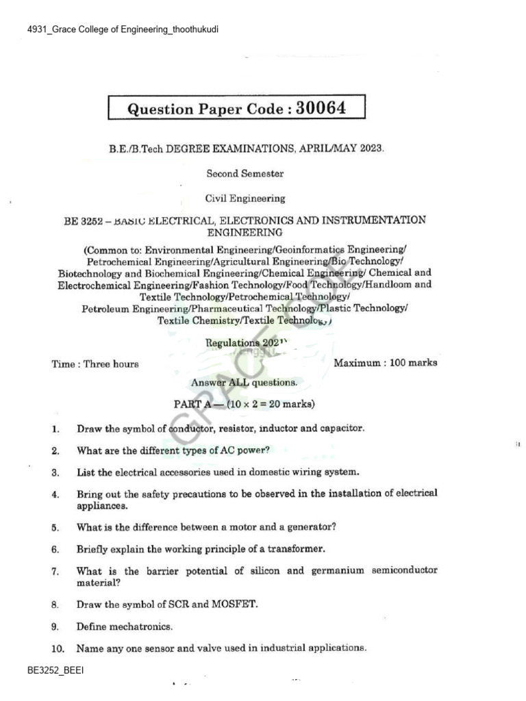 II Be3252 Beei Question Paper 2 | PDF