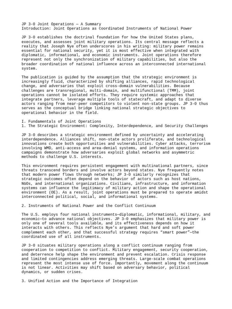 Overview of JP 3-0 Joint Operations | PDF | Military | Emergency Management