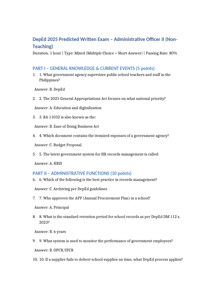 DepEd 2025 Admin Officer II Exam Guide | PDF