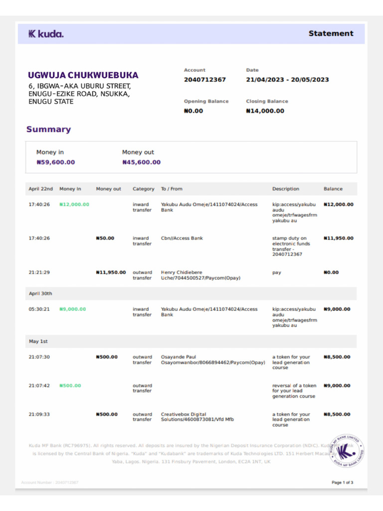 Bank Statement UC | PDF
