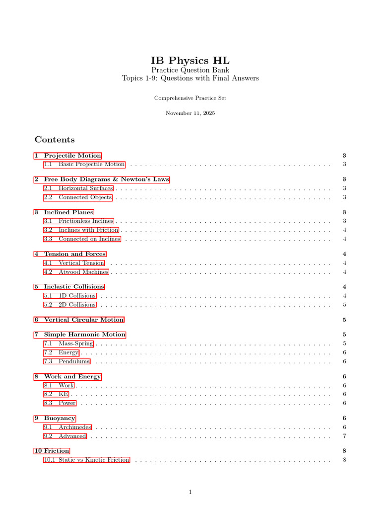 IB Physics HL Practice Question Bank | PDF | Buoyancy | Force