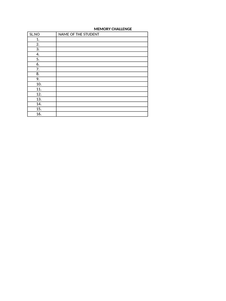 Activity Memory Challenge | PDF