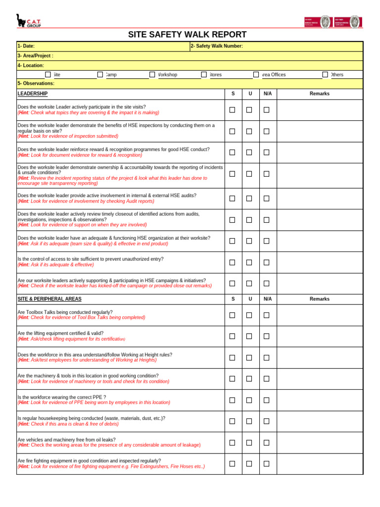 Site Safety Walk Report Template | PDF | Audit | Firefighting