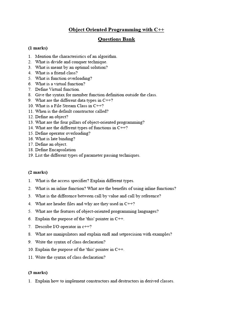 C++ Object-Oriented Programming Q&A Bank | PDF | Class (Computer ...
