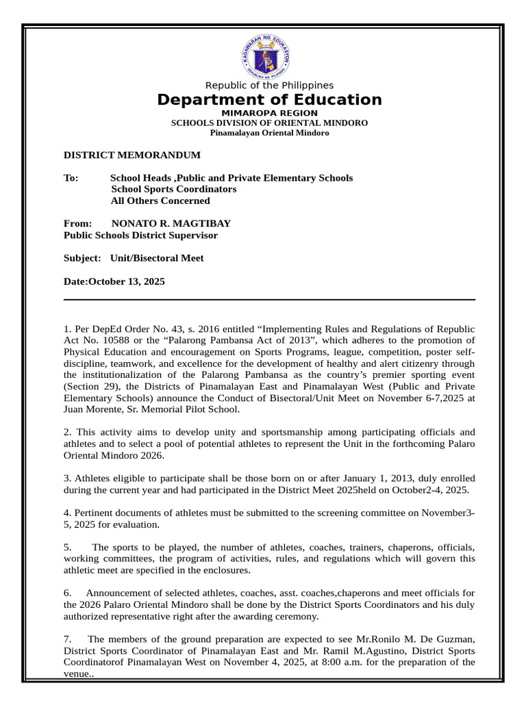 2025 Unit Meet Announcement for Schools | PDF | Sports