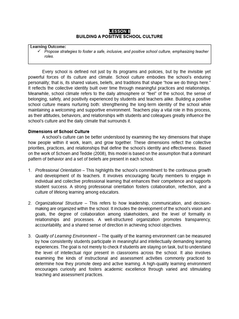Strategies for Positive School Culture | PDF | Learning | Teachers