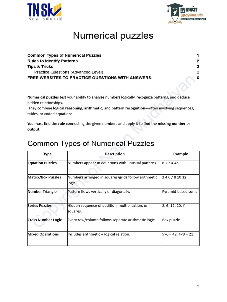 Mastering Numerical Puzzles Guide | PDF | Arithmetic | Matrix (Mathematics)