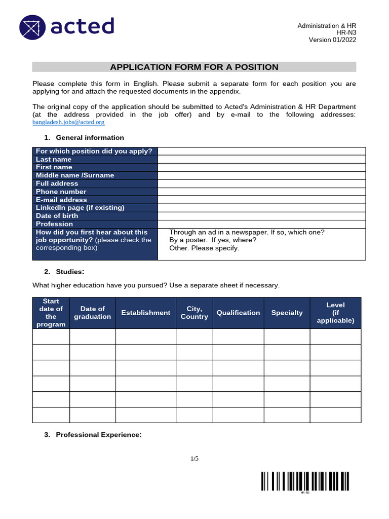 HR-N3 Job Application Form | PDF