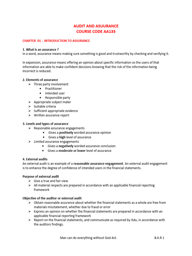 Assurance and Audit Fundamentals Guide | PDF | Audit | Internal Control