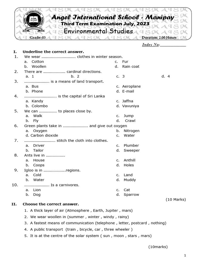 Grade 3 Environmental Studies Exam 2023 | PDF | Sky | Astronomical Objects