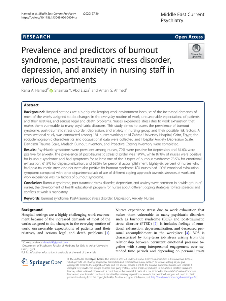 Burnout and Mental Health in Nurses | PDF | Occupational Burnout ...