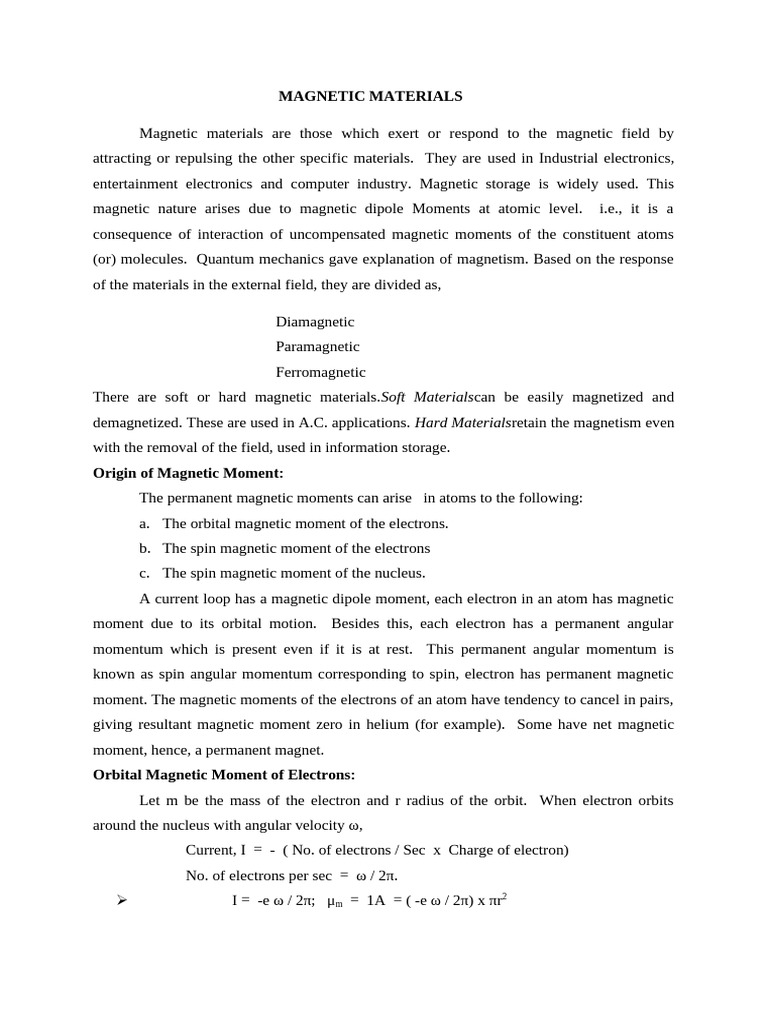 Overview of Magnetic Materials | PDF | Magnetism | Ferromagnetism
