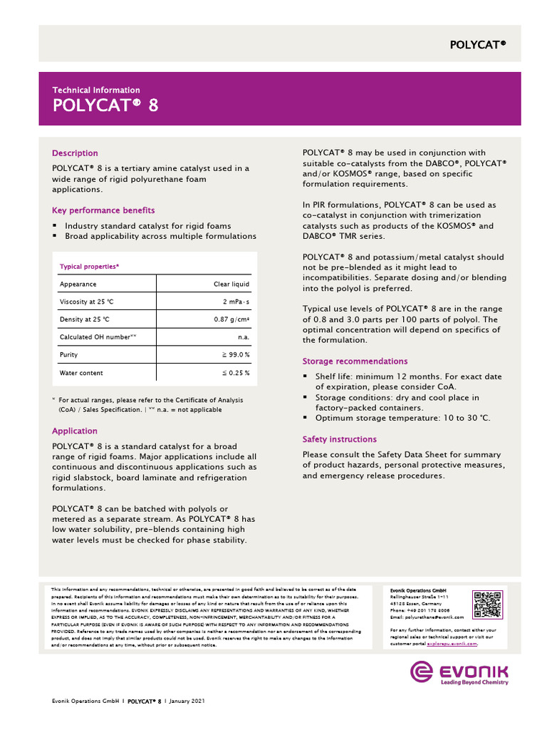 Technical Info on POLYCAT® 8 Catalyst | PDF | Applied And ...