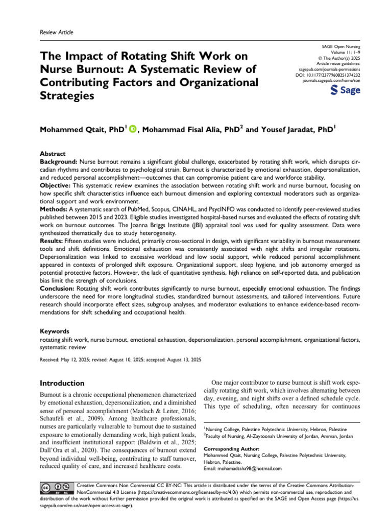 Nurse Burnout and Rotating Shift Work | PDF | Occupational Burnout ...