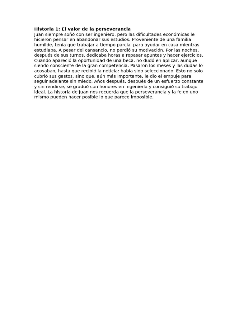 Historia 1 El Valor de La Perseverancia | PDF