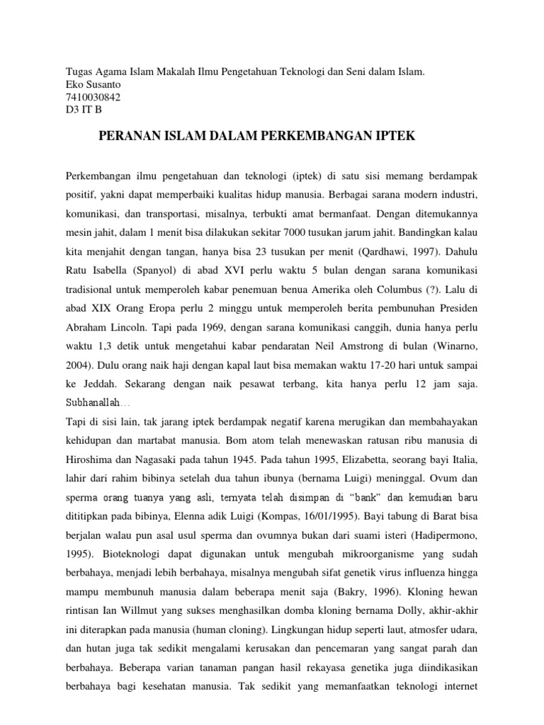 Tugas Agama Islam Makalah Ilmu Pengetahuan Teknologi Dan